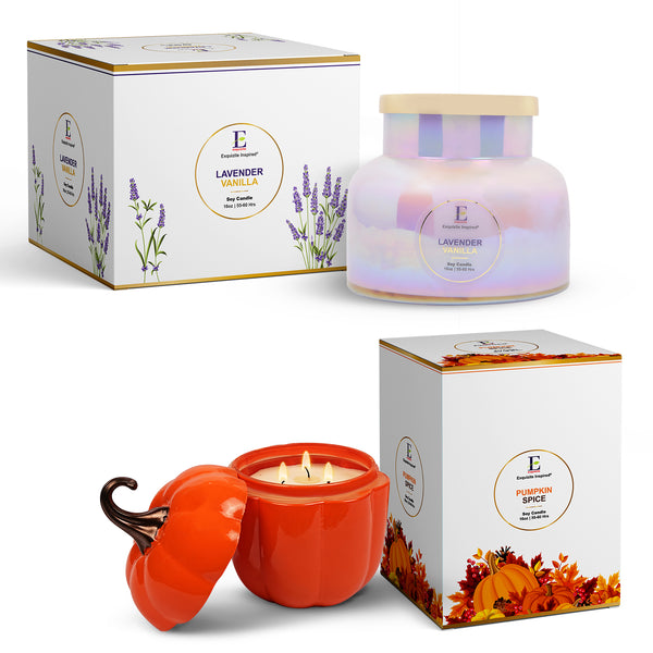 Scented Jar Candles Bundle - Pumpkin Spice & Lavender Vanilla - 1 Jar Candle each
