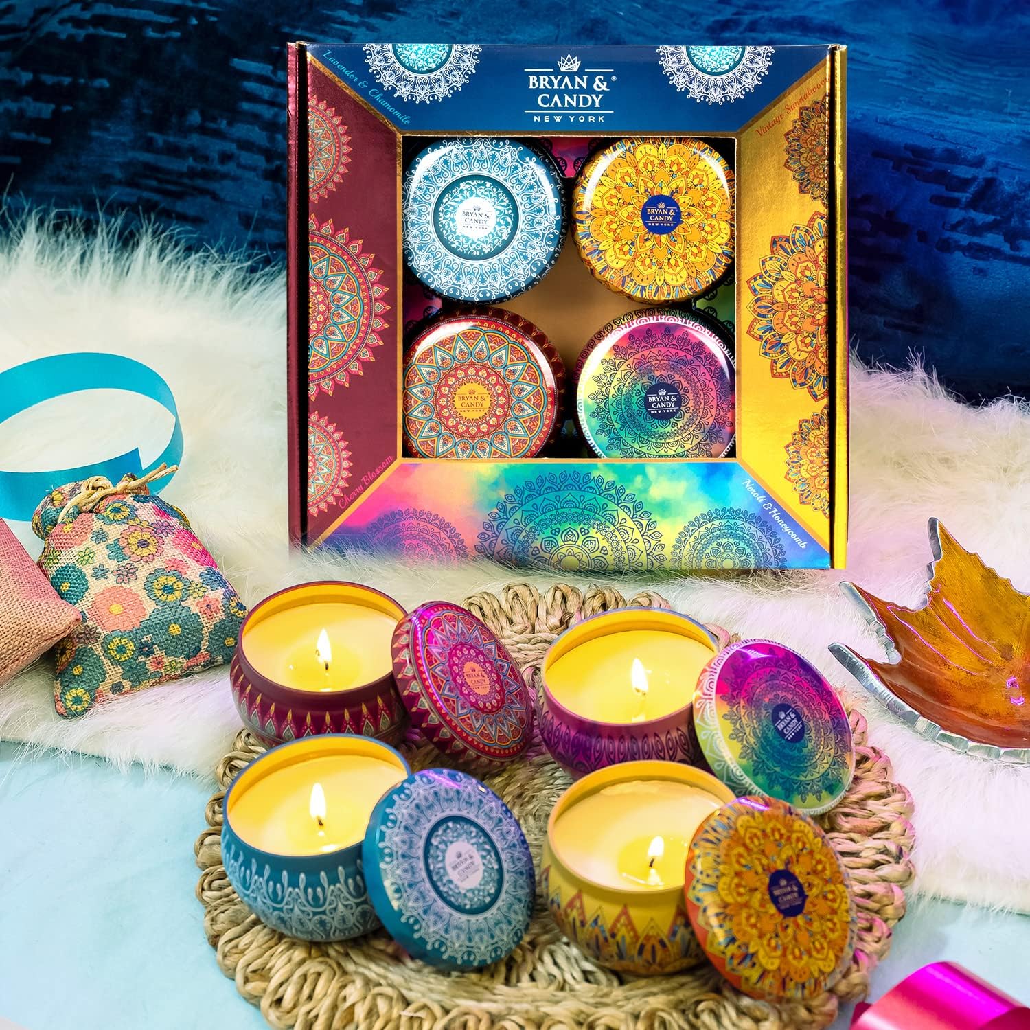 Scented Candles Gift Set For Women And Men - 4 Fragrances