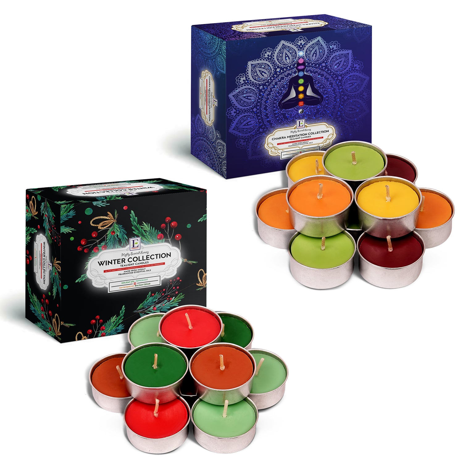 Scented Tealights Bundle - Chakra & Christmas - 64 Pack each