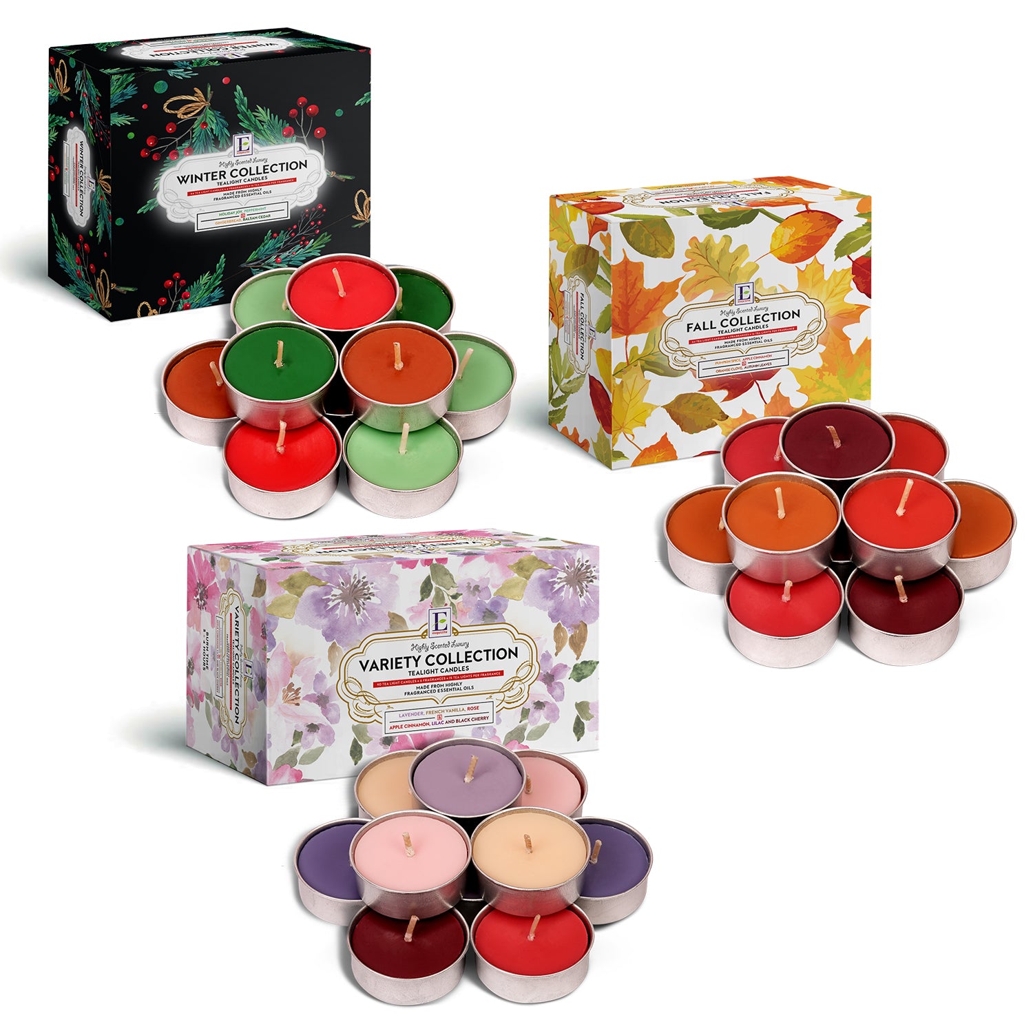 Scented Tealights Bundle - Fall - 64 Pack, Variety - 90 Pack & Christmas - 64 Pack