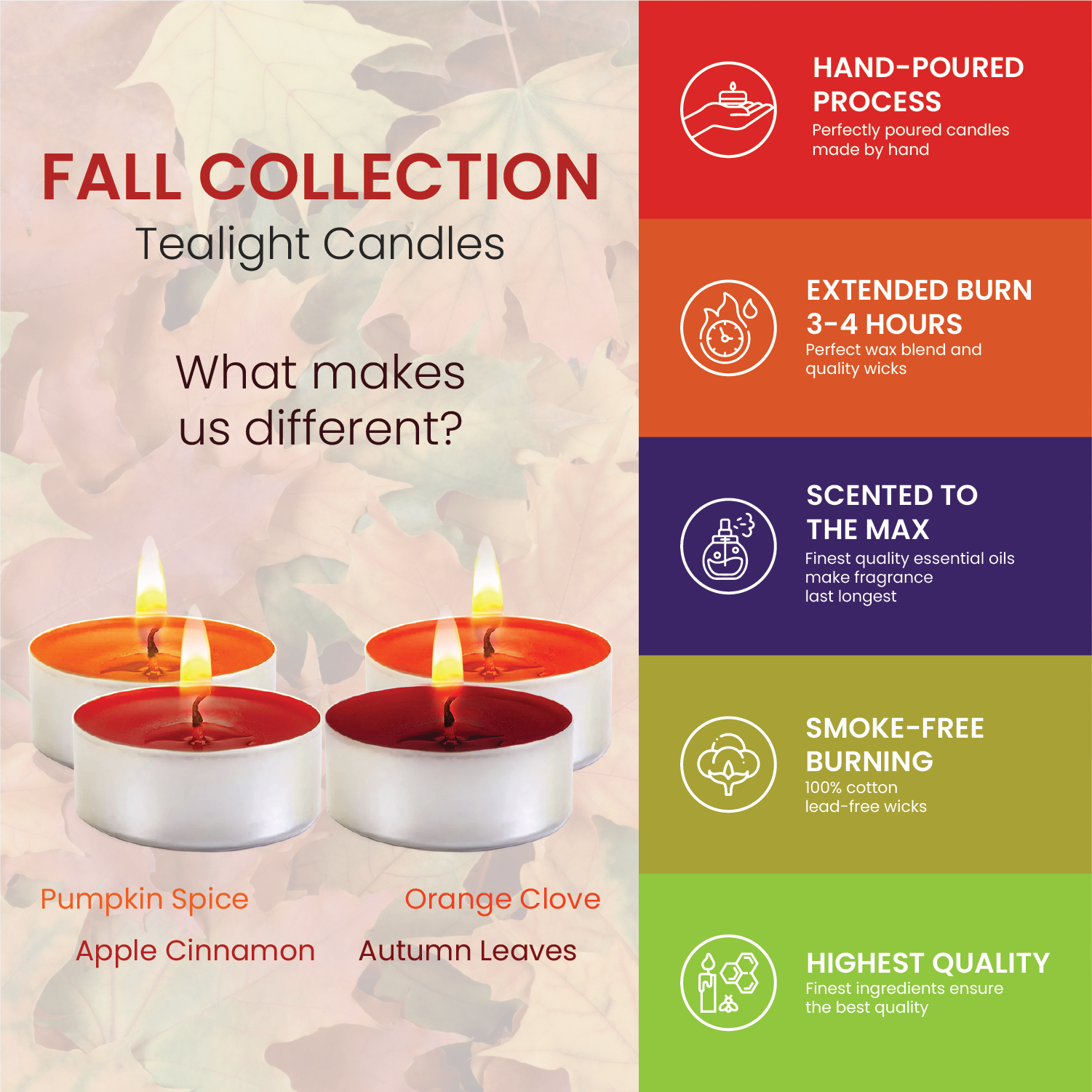 Scented Tealights Bundle - Fall & Chakra - 64 Pack each