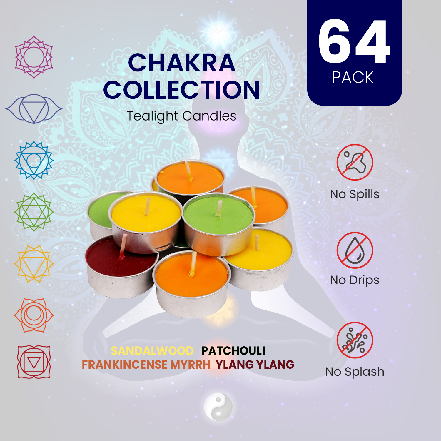 Scented Tealights Bundle - Variety - 90 Pack, Chakra & Christmas - 64 Pack each