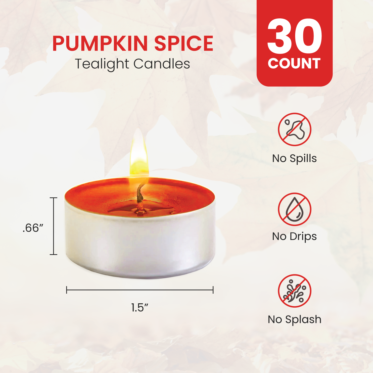 Scented Tealights Bundle - Apple Cinnamon, Pumpkin Spice & Patchouli - 30 Pack each