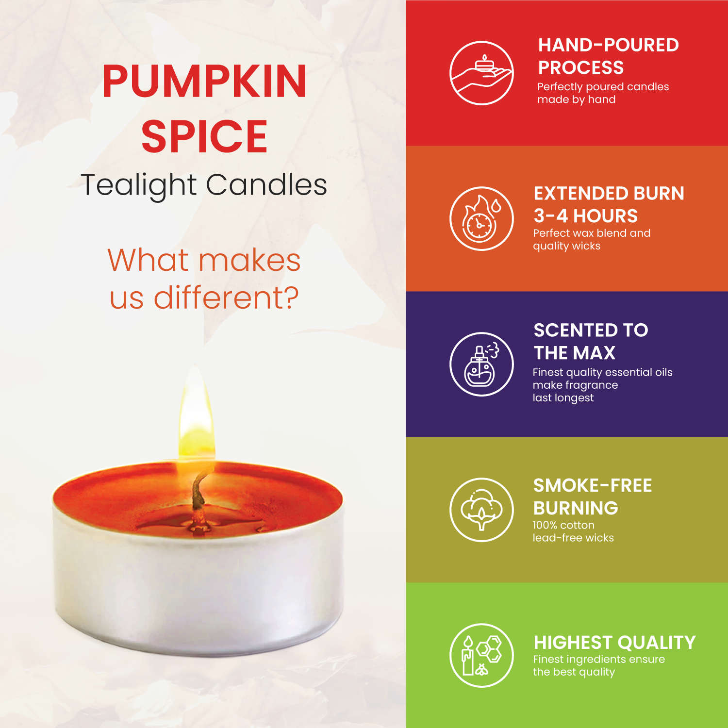 Scented Tealights Bundle - Pumpkin Spice, Apple Cinnamon & Sandalwood - 30 Pack each