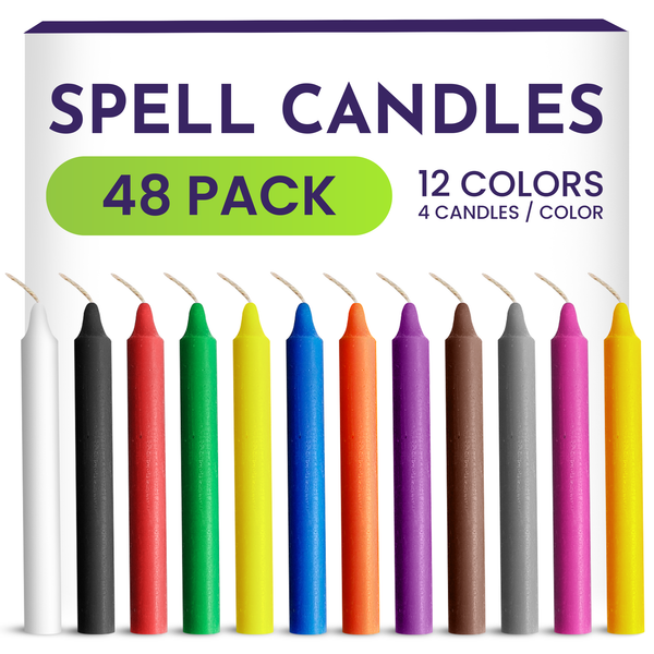 Spell Candles 48 Pack - 4" Tall x 1/2" Dia - 12 Colors, 4 Mini Candles per Color