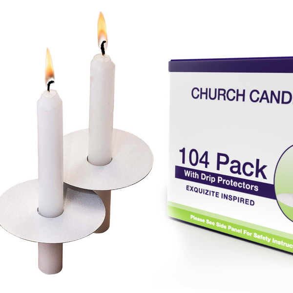 PRE-ORDER - 104 Church Candles with Drip Protectors - Mid-November 2024 Delivery