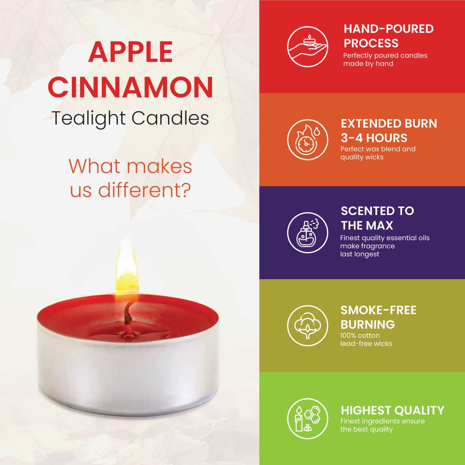 Apple Cinnamon Scented Tealight Candles - 30 Pack
