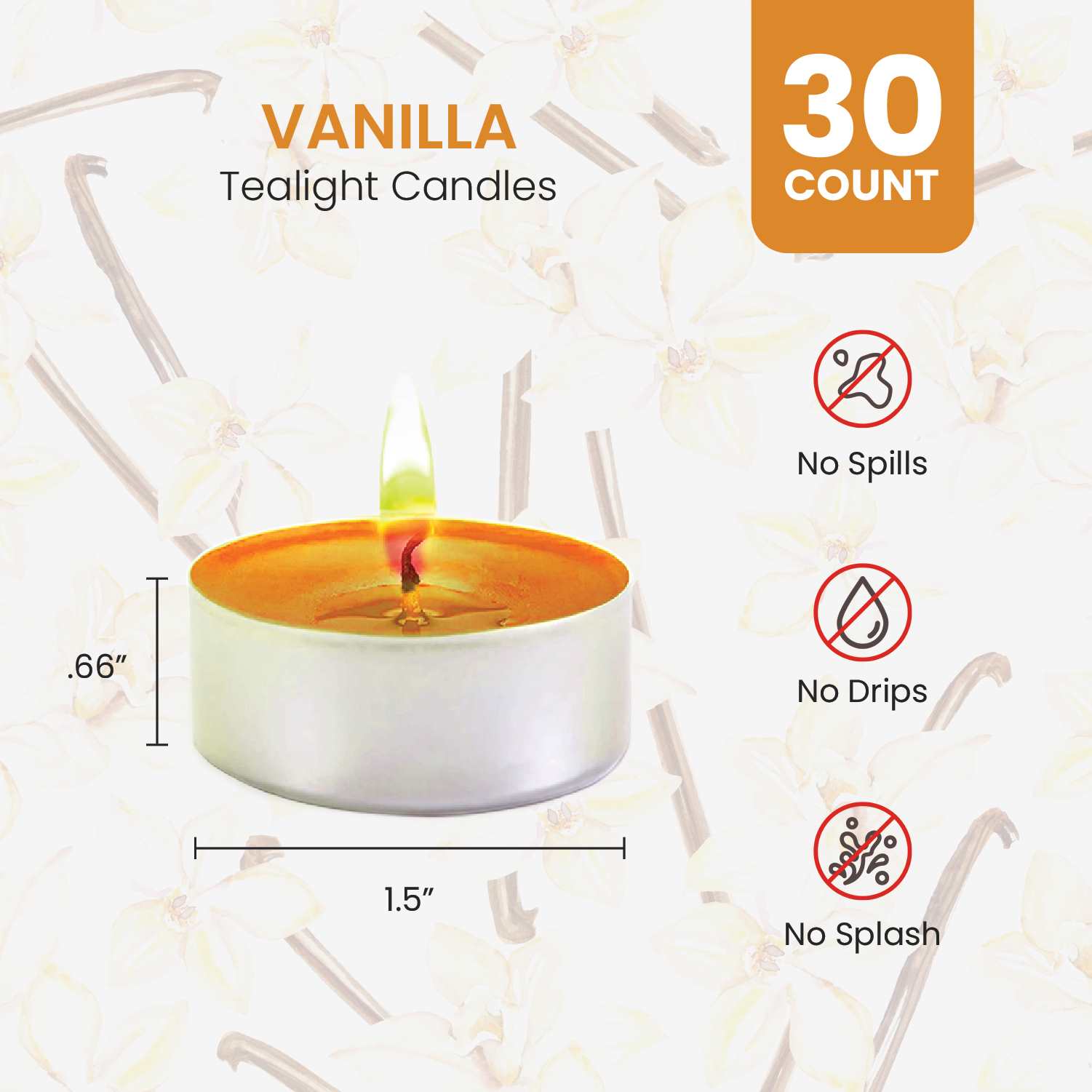 French Vanilla Scented Tealight Candles - 30 Pack