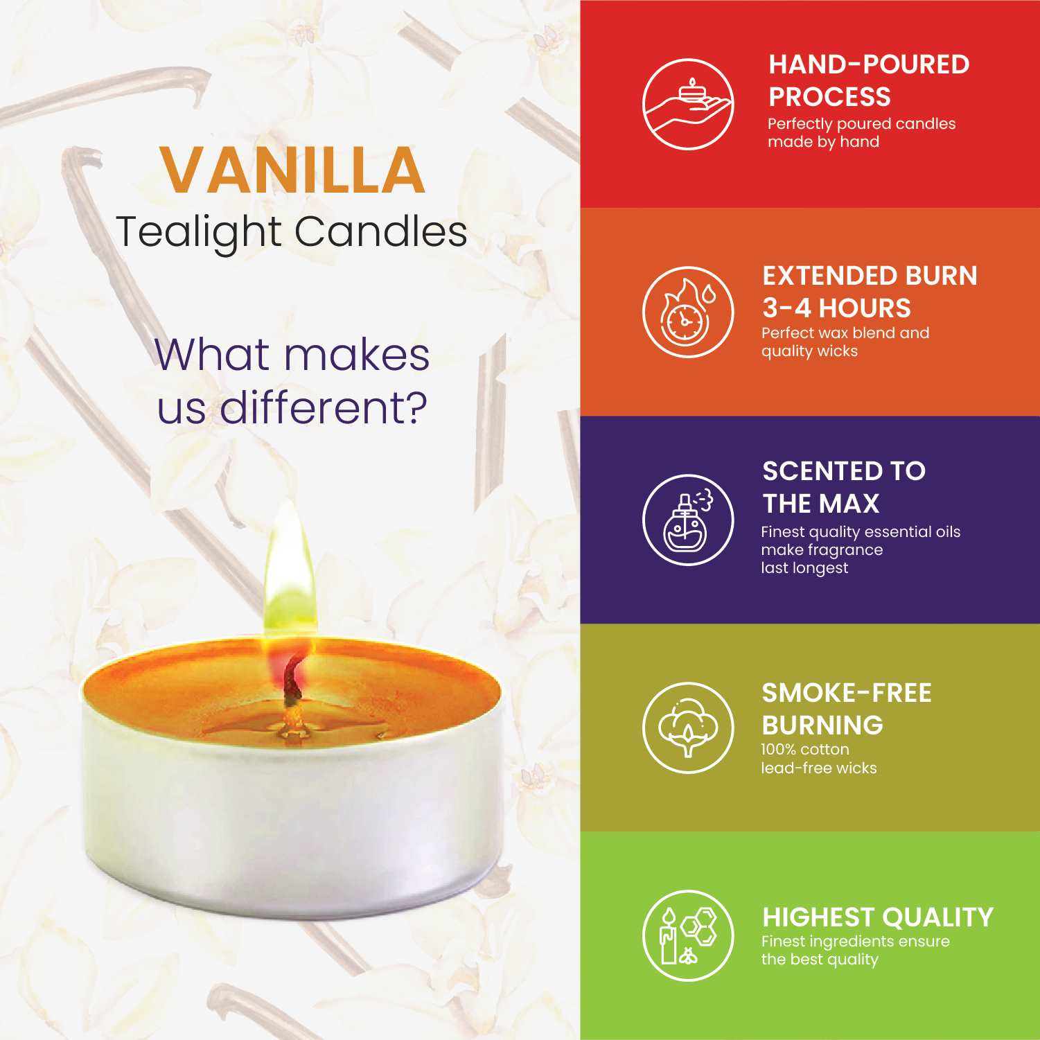 French Vanilla Scented Tealight Candles - 30 Pack