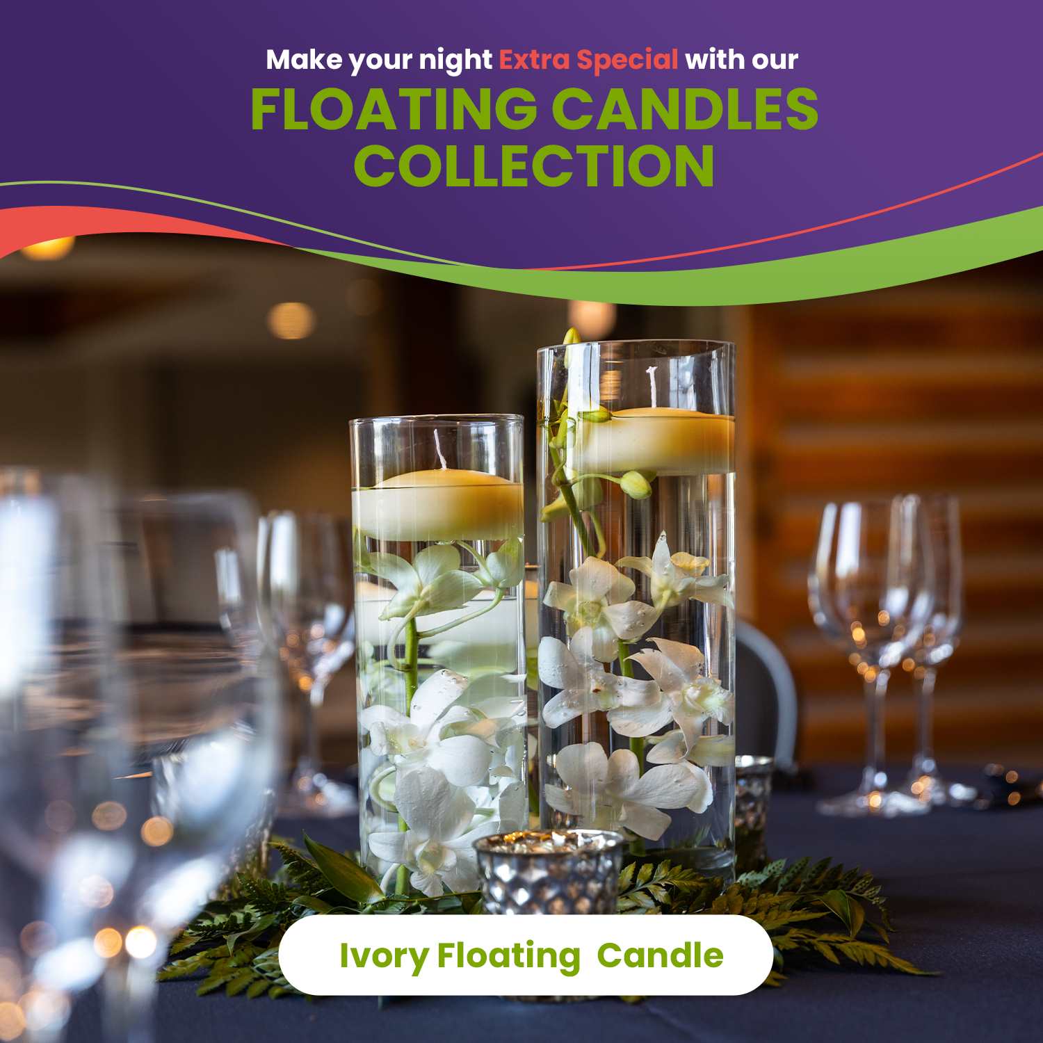 Ivory Floating Candles - 16-Pack - 8 hours Burn Time