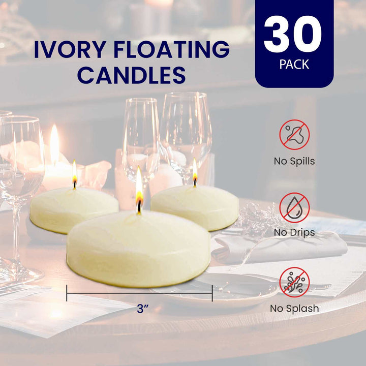 Ivory Floating Candles - 30-Pack - 8 hours Burn Time