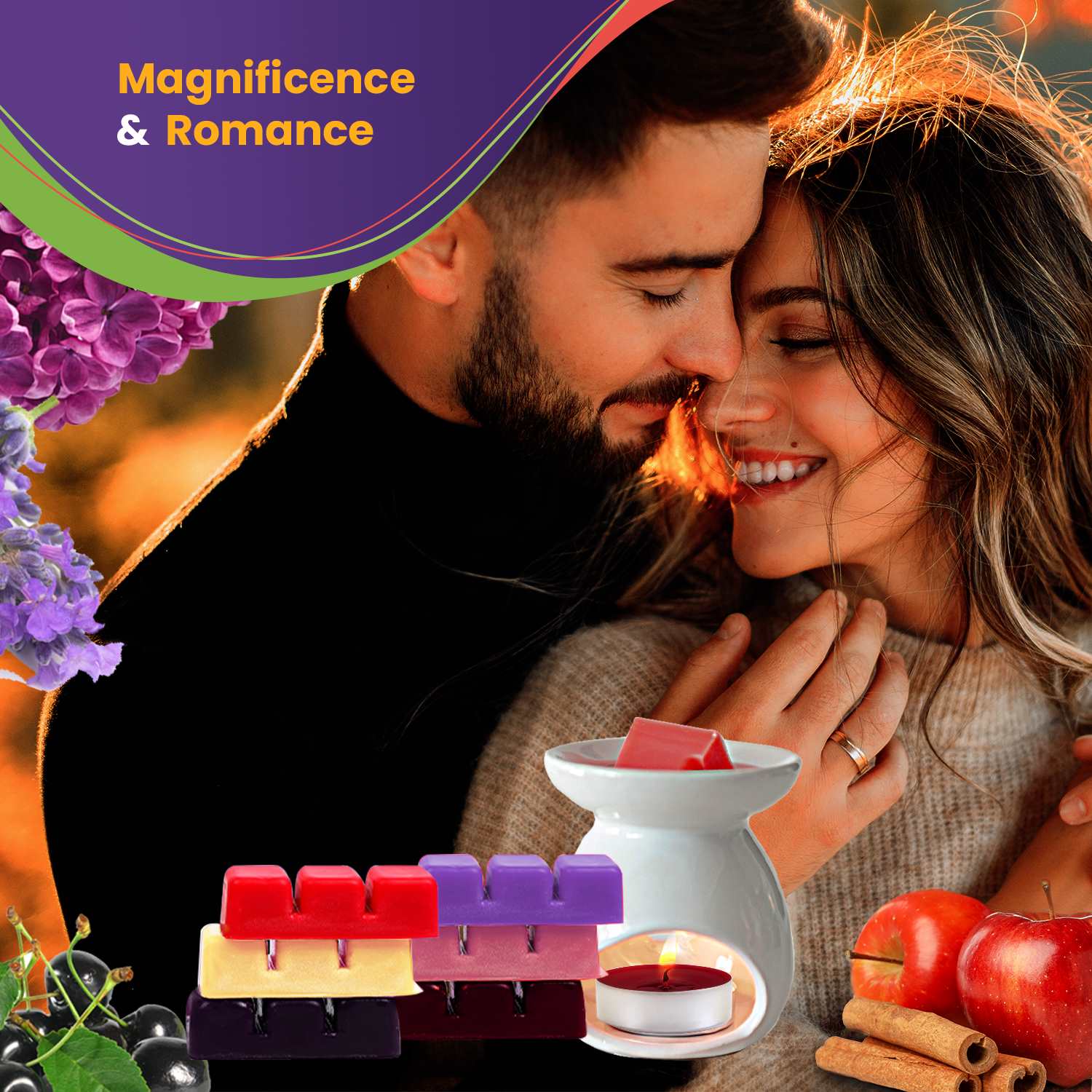 Scented Wax Melts Soy Wax Cubes - 6 Fragrances X 6 Cubes - Lavender, Vanilla, Rose, Apple Cinnamon, Lilac and Black Cherry, Made in USA