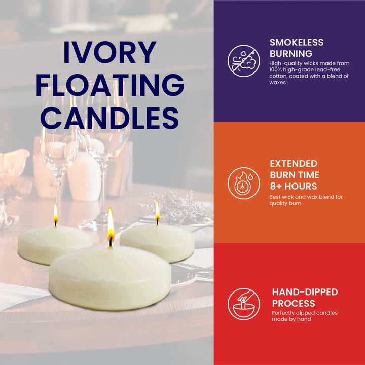 Ivory Floating Candles - 30-Pack - 8 hours Burn Time