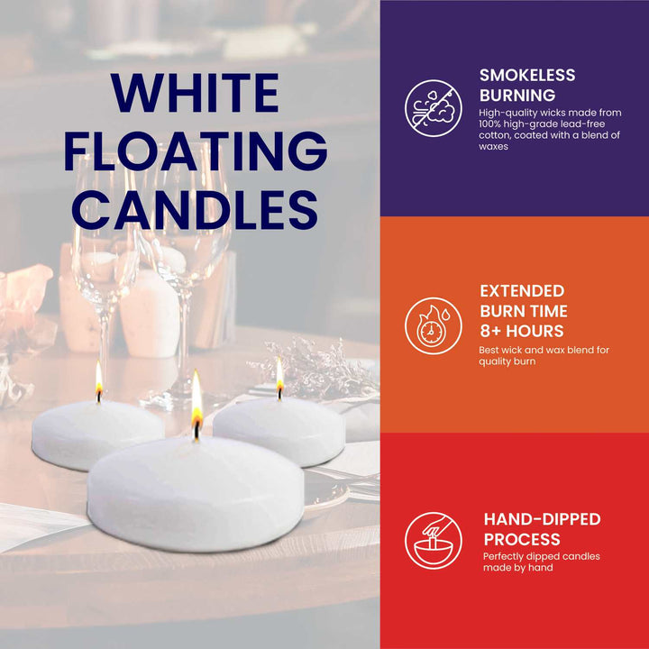 White Floating Candles - 30-Pack - 8 Hours Burn Time