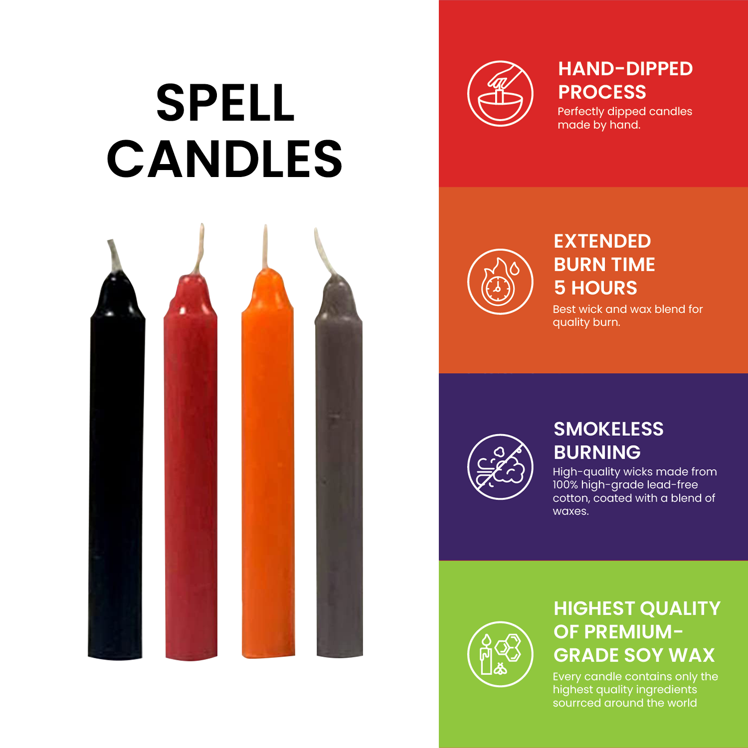 Spell Candles 104 Pack - 8 Colors - 13 Candles per Color, Unscented 5"H X 1/2"D