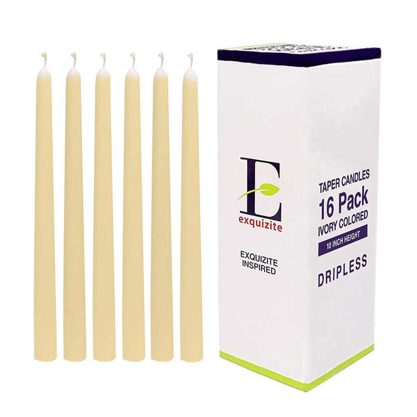 Ivory Taper Candles - 16-Pack - 8 Hour Burn Time